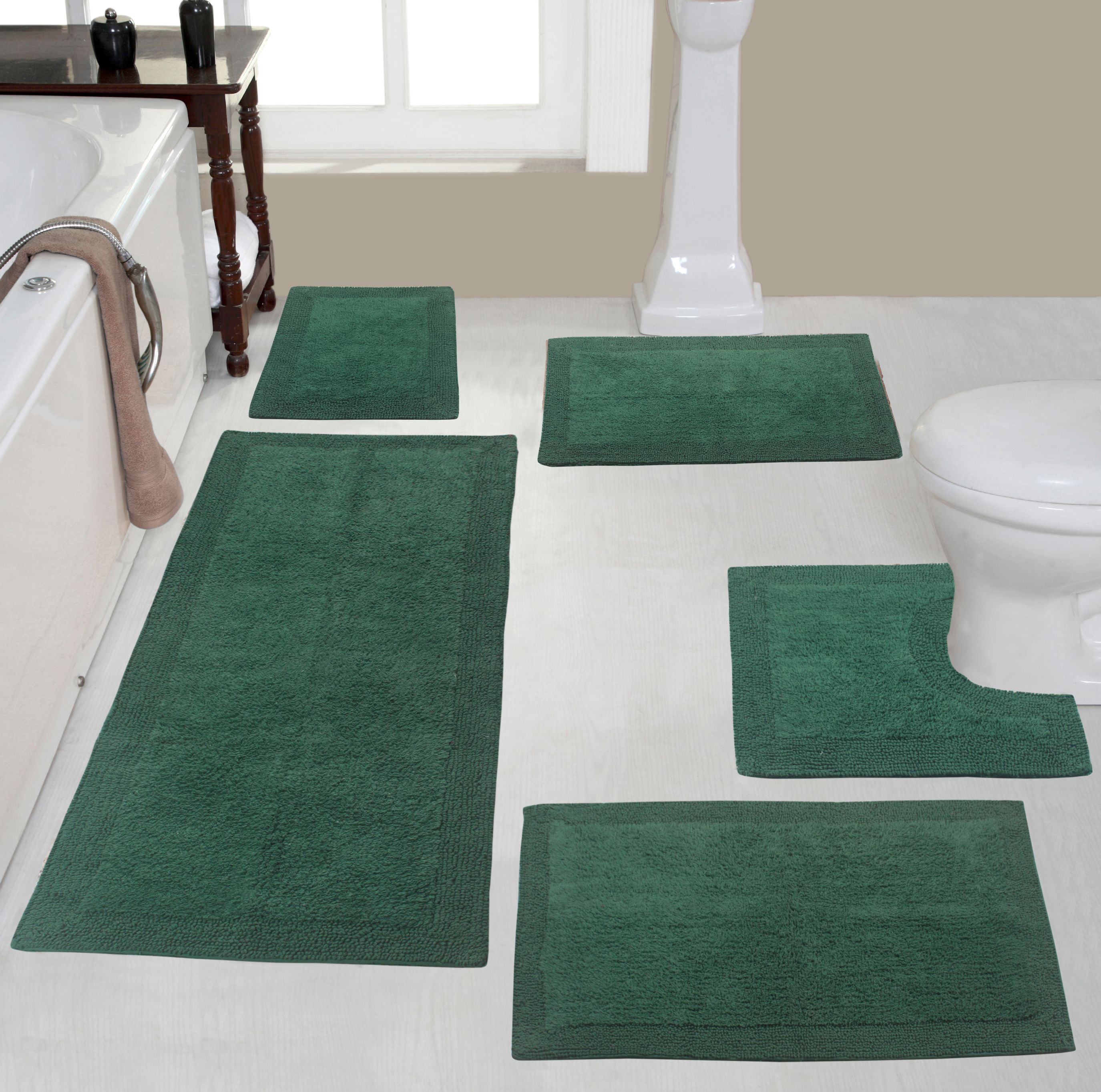 Home Weavers Luxury Collection Rugs 100 Cotton Reversible Bathroom Rugs Set, Washable Bath Rug