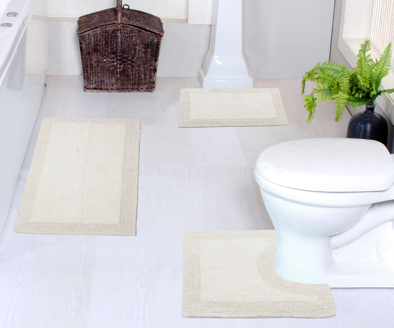 Home Weavers Luxury Collection Rugs 100 Cotton Reversible Bathroom Rugs Set, Washable Bath Rug