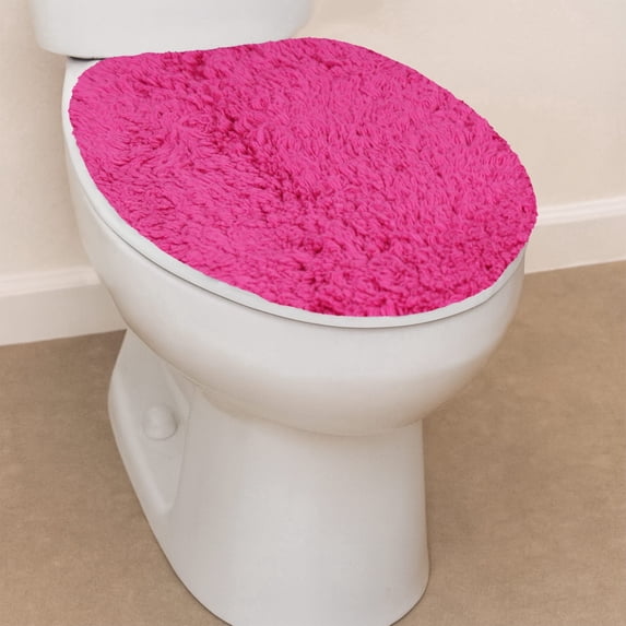 Home Weavers Waterford Bathroom Rug Toilet Lid Seat Cover, Elastic Edges 100% Cotton Soft Universal Fit for Standard Round Elongated Bathroom Bowl Lids, Washable, 18"x18" Toilet Lid Cover Hot Pink
