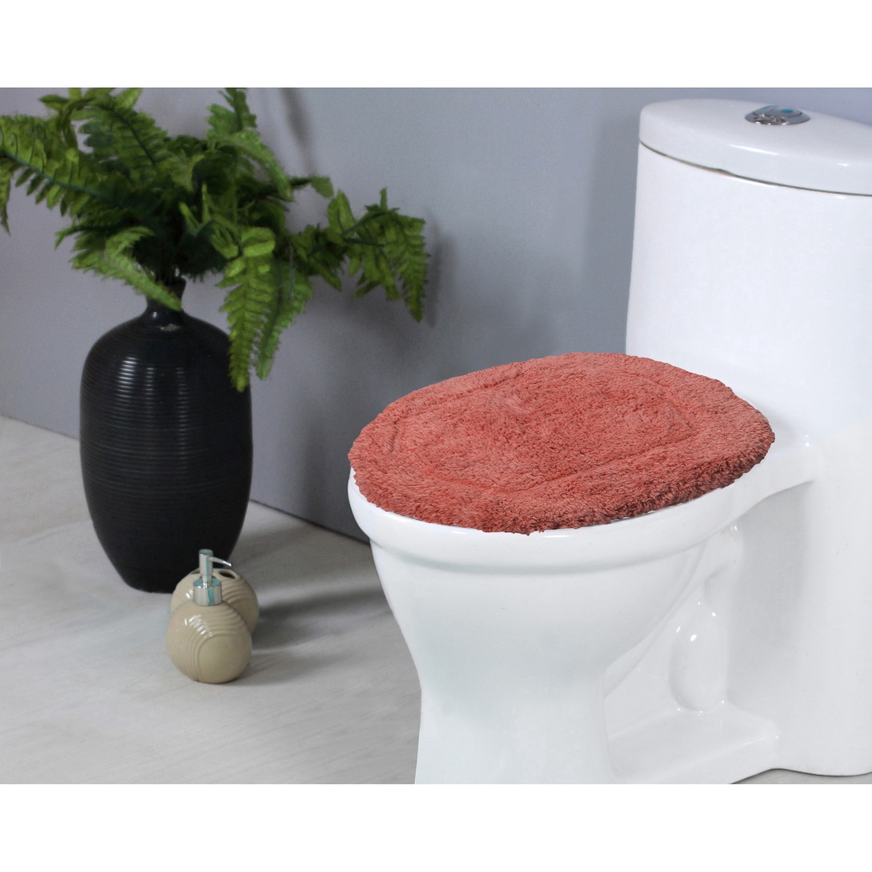 Home Weavers Luxury Collection Rugs Toilet Lid Seat Cover, Elastic Edges, 100% Cotton Soft Universal Fit for Standard Round Elongated BathRoom Bowl Lids, Washable, 18"x18" Toilet Lid Cover, Coral
