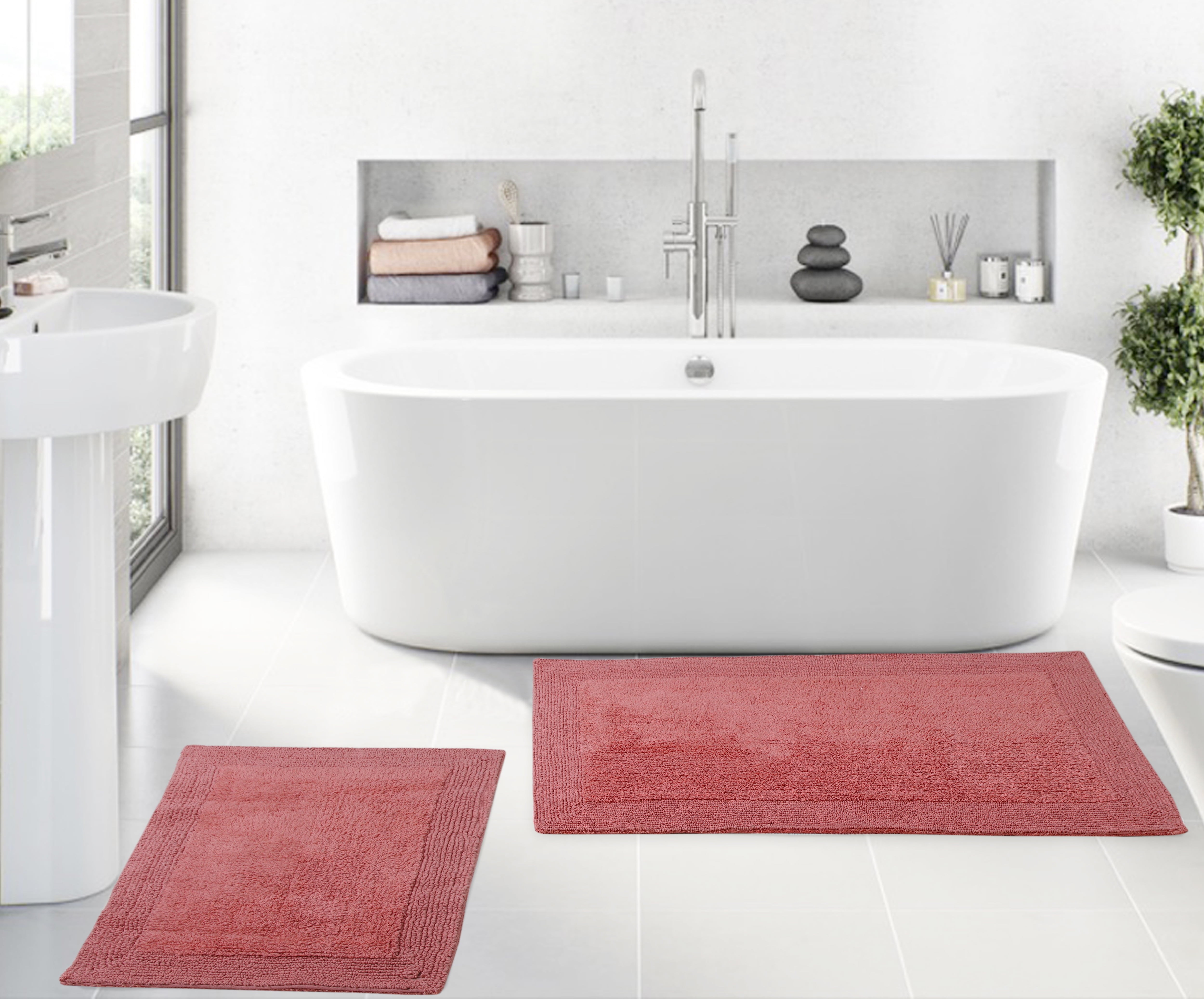 Coral Cotton Soft Absorbent Bathroom Rug Set