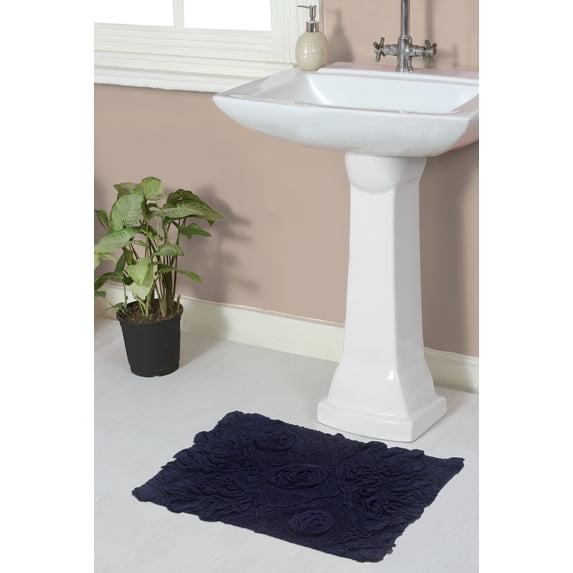 Home Weavers Modesto Bath Rug 100% Cotton Bathroom Rugs Set, Washable Rug, Soft Cotton & Water Absorbent bath Rug, Kitchen Door Mat, Bath Mat Set, Non-Slip Bath Floor Mat, 17"x24" Rectangle, Navy