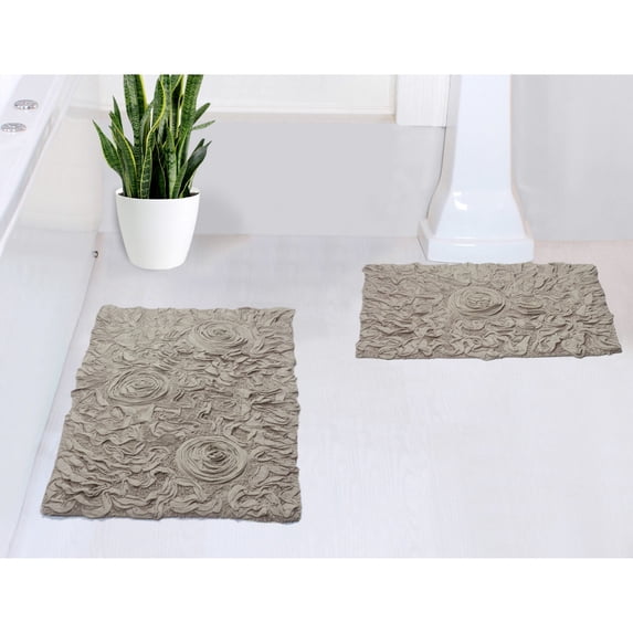 Home Weavers Modesto Bath Rug 100% Cotton Non-Slip Bathroom Rug Set Machine Washable Bathroom Rug-17"x24", Bath Rug- 21"x34", Linen Color 2 Piece Bath Rug set