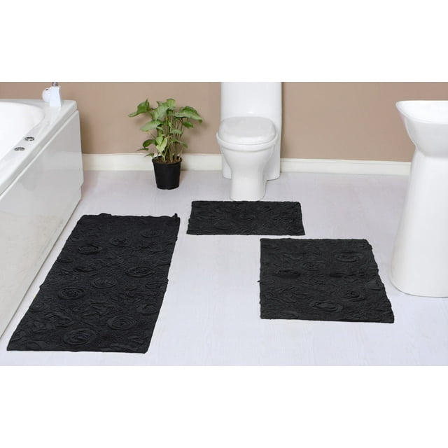 Home Weavers Modesto Bath Rug 100% Cotton Non-Slip Bathroom Rug Set Machine Washable Bathroom Rug-17"x24", Bath Rug- 21"x34", Runner- 21"x54", Gray Color 3 Piece Bath Carpet set