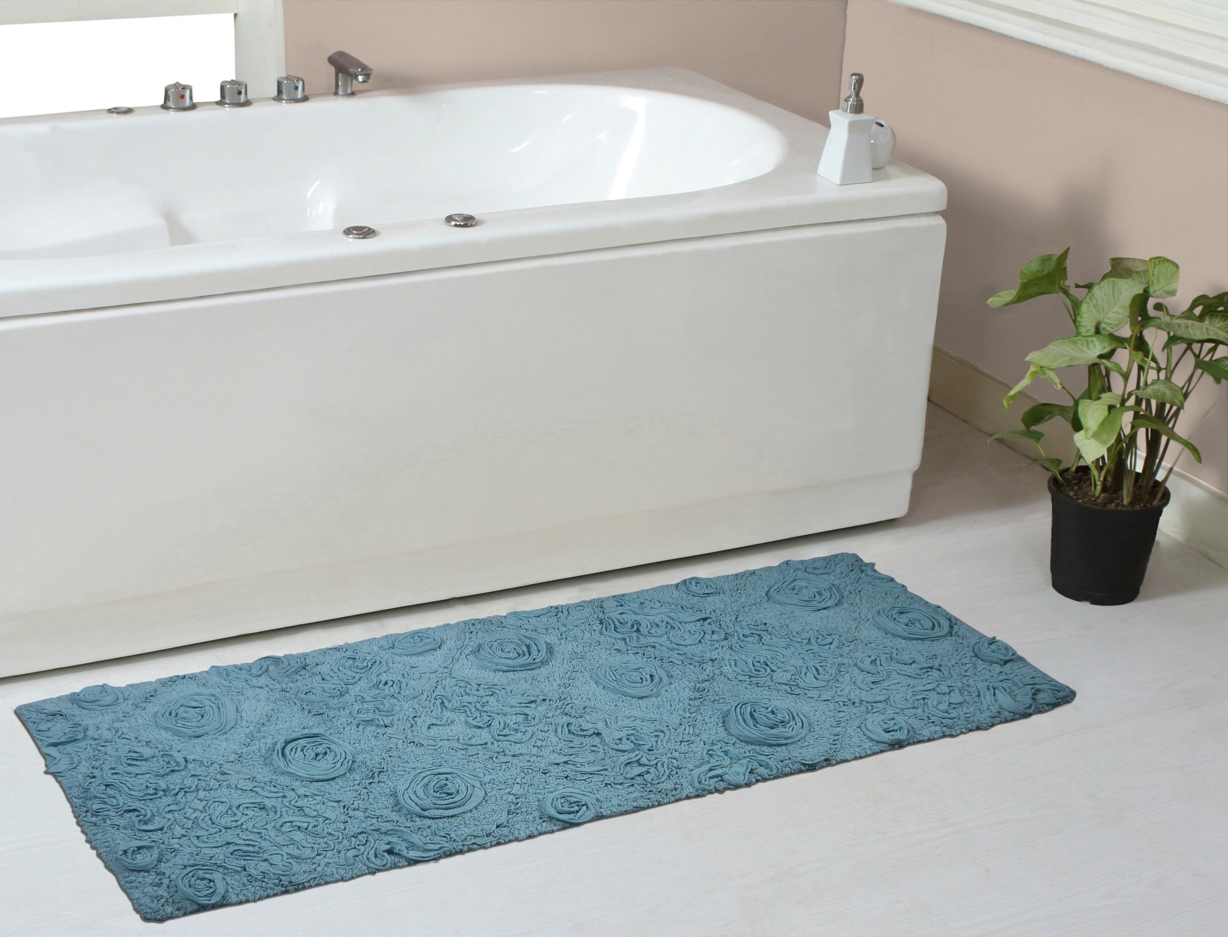 Home Weavers Modesto Bathroom Rug 100% Cotton Bathroom Rugs Set, Washable Rug, Soft Cotton and Water Absorbent bath Rug, Kitchen Mat, Bath Rug, Bath Floor Mat Non Slip, 21"x54" Runner Blue