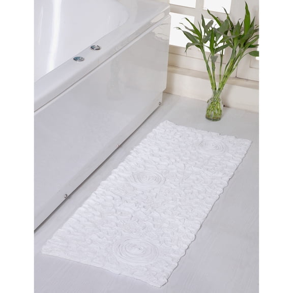 Home Weavers Modesto Collection 100% Cotton Tufted Bath Rugs, Extra Soft and Absorbent Bath Rugs, Non-Slip Bath Mats, Machine Washable, Bath Mats for Bathroom Floor and Tub, 21"x54" Runner, White