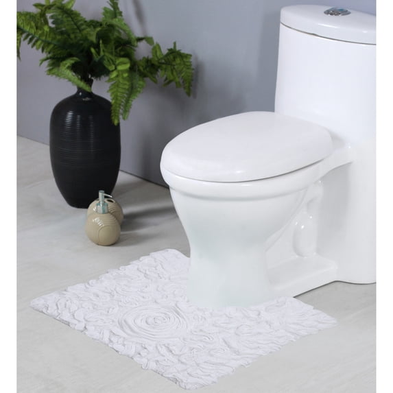 Home Weavers Modesto Collection 100% Cotton Tufted Bath Rugs, Extra Soft and Absorbent Bath Rugs, Non-Slip Bath Mats, Machine Washable, Bath Mats for Bathroom Floor and Tub, 20"x20" Contour, White