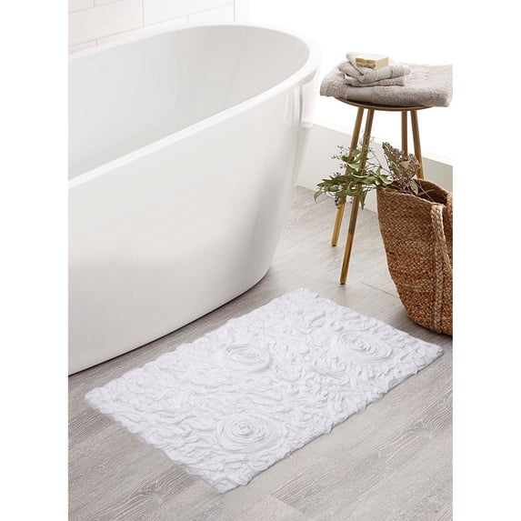 Home Weavers Modesto Collection 100% Cotton Tufted Bath Rugs, Extra Soft and Absorbent Bath Rugs, Non-Slip Bath Mats, Machine Washable, Bath Mats for Bathroom Floor, 21"x34" Rectangle, White