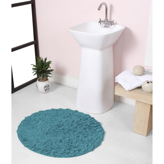 Home Weavers Modesto Collection 100% Cotton Tufted Round Bath Rugs, Extra Soft and Absorbent Bath Rugs, Non-Slip Round Bath Mats, Machine Washable, Round Bath Mats for Bathroom, 22" Round, Blue