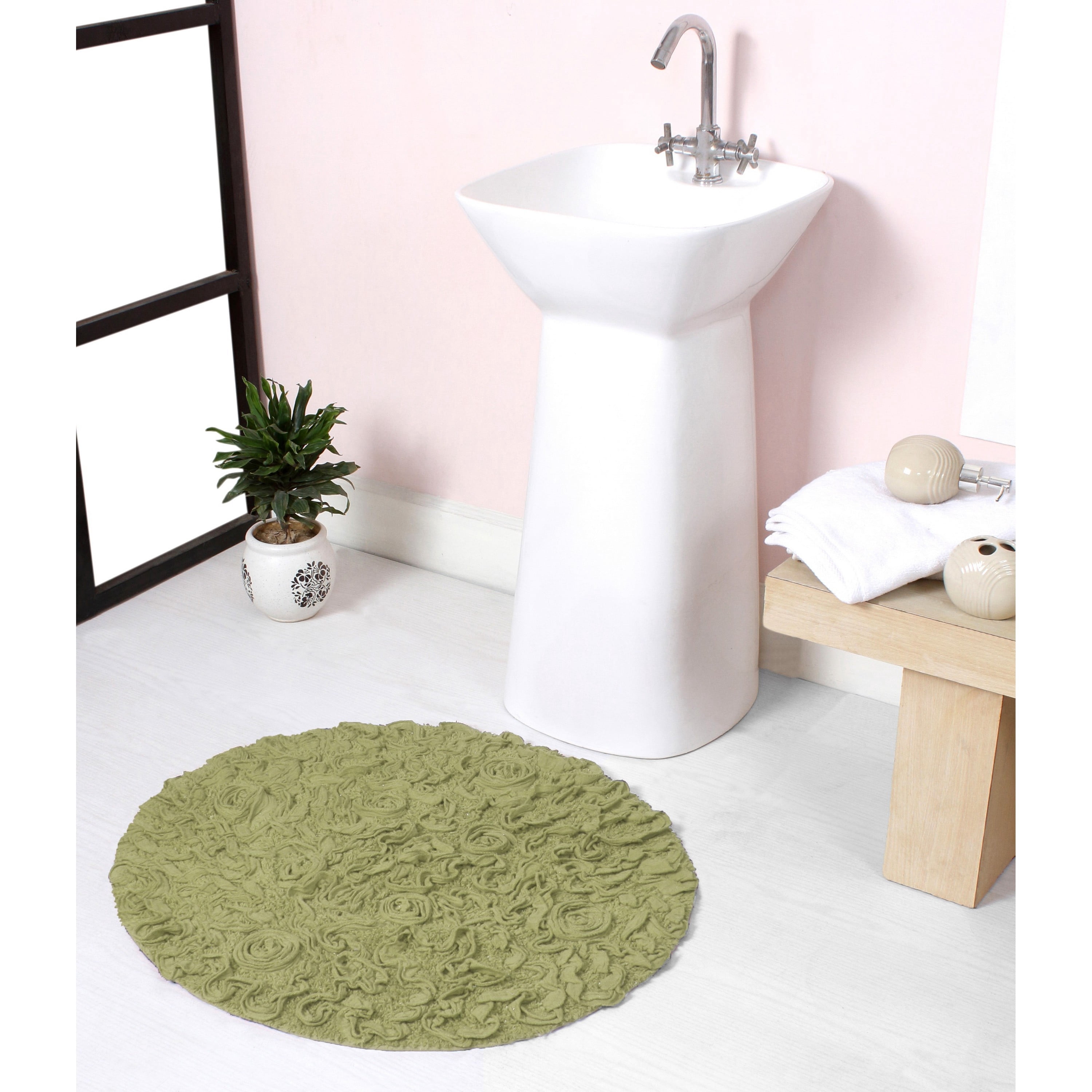 Home Weavers Modesto Collection 100% Cotton Tufted Round Bath Rugs, Extra Soft and Absorbent Bath Rugs, Non-Slip Round Bath Mats, Machine Washable, Round Bath Mats for Bathroom, 22" Round, Green