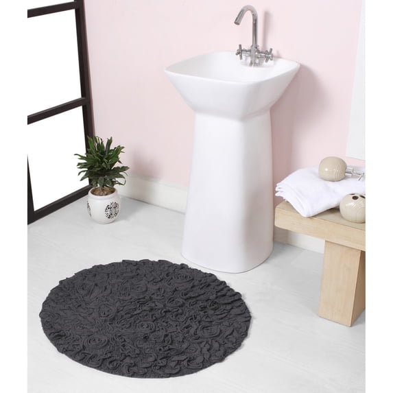 Home Weavers Modesto Collection 100% Cotton Tufted Round Bath Rugs, Extra Soft and Absorbent Bath Rugs, Non-Slip Round Bath Mats, Machine Washable, Round Bath Mats for Bathroom, 22" Round, Gray