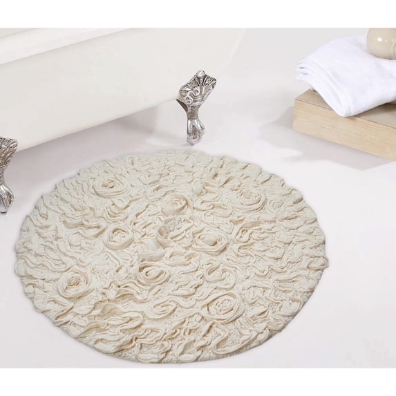 Home Weavers Modesto Collection 100% Cotton Tufted Round Round Bath Rugs, Extra Soft and Absorbent Round Bath Rugs, Non-Slip Round Bath Mats, Machine Washable 30" Round, Ivory