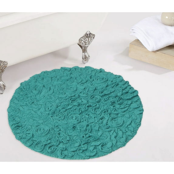 Home Weavers Modesto Collection 100% Cotton Tufted Round Round Bath Rugs, Extra Soft and Absorbent Round Bath Rugs, Non-Slip Round Bath Mats, Machine Washable 30" Round, Turquoise