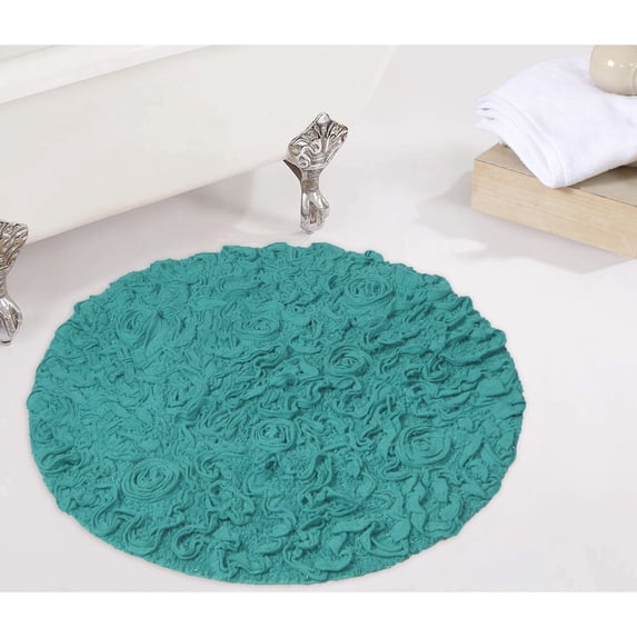 Home Weavers Modesto Collection 100% Cotton Tufted Round Round Bath Rugs, Extra Soft and Absorbent Round Bath Rugs, Non-Slip Round Bath Mats, Machine Washable 30" Round, Turquoise