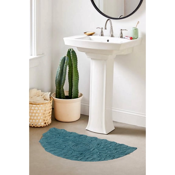 Home Weavers Modesto Collection 100% Cotton Tufted Slice Rug, Extra Soft and Absorbent Bath Rugs, Non-Slip Bath Mats, Machine Washable, Half Moon Rug, 17"x30" Slice Rug, Blue