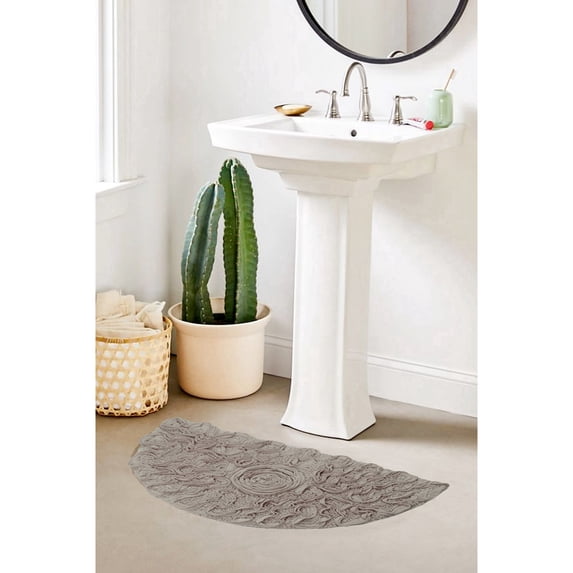 Home Weavers Modesto Collection 100% Cotton Tufted Slice Rug, Extra Soft and Absorbent Bath Rugs, Non-Slip Bath Mats, Machine Washable, Half Moon Rug, 17"x30" Slice Rug, Linen