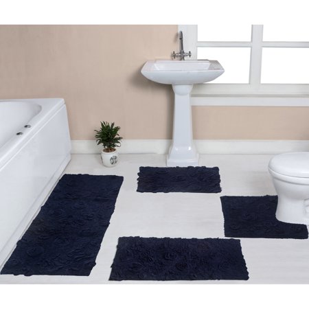 Home Weavers Modesto Collection - Absorbent Cotton Soft Bathroom 4 Piece Set , Machine Wash, 17"x24", 21"x34", 20"x20", 21"x54", Navy Rug