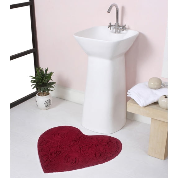 Home Weavers Modesto Collection Heart Shaped Plush rug Shower Floor, Bathroom Bath Rug Non-Slip Extra Soft and Absorbent, Machine Washable Heart Shaped Mats for Bathroom Floor 25"x25" Heart, Red