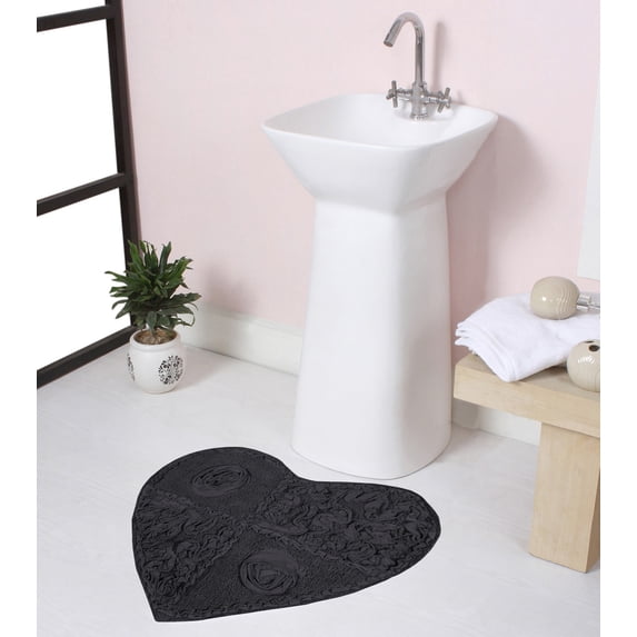 Home Weavers Modesto Collection Heart Shaped Plush rug Shower Floor, Bathroom Bath Rug Non-Slip Extra Soft and Absorbent, Machine Washable Heart Shaped Mats for Bathroom Floor 25"x25" Heart, Gray