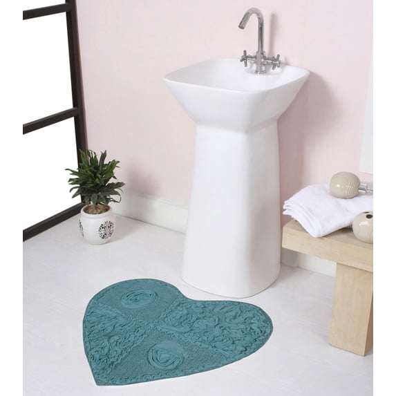 Home Weavers Modesto Collection Heart Shaped Plush Rug Shower Floor, Bathroom Bath Rug Non-Slip Extra Soft and Absorbent, Machine Washable Heart Shaped Mats for Bathroom Floor 25"x25" Heart, Blue