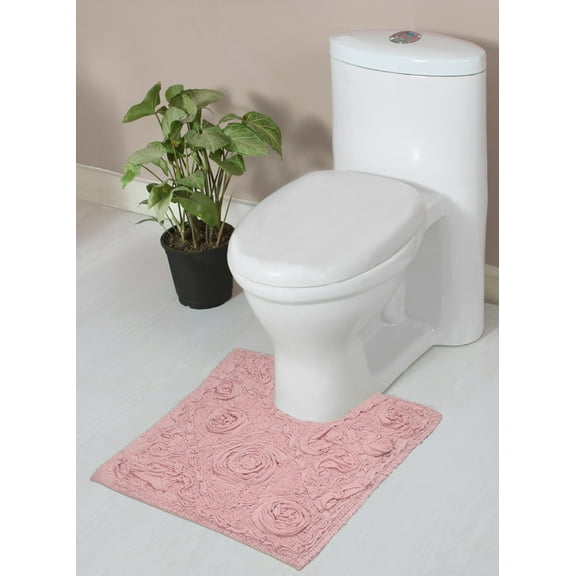 Home Weavers Modesto Collection Toilet Rugs U Shaped Contour Rug, Extra Thick Bathroom Rug, Non-Slip Contour Mat for Bathroom, 100% Cotton Soft & Absorbent, Machine Washable, 20"x20" Contour, Pink