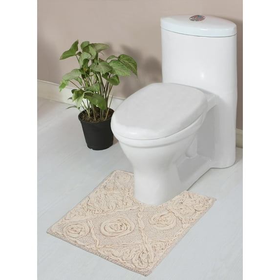 Home Weavers Modesto Collection Toilet Rugs U Shaped Contour Rug, Extra Thick Bathroom Rug, Non-Slip Contour Mat for Bathroom, 100% Cotton Soft & Absorbent, Machine Washable, 20"x20" Contour, Ivory