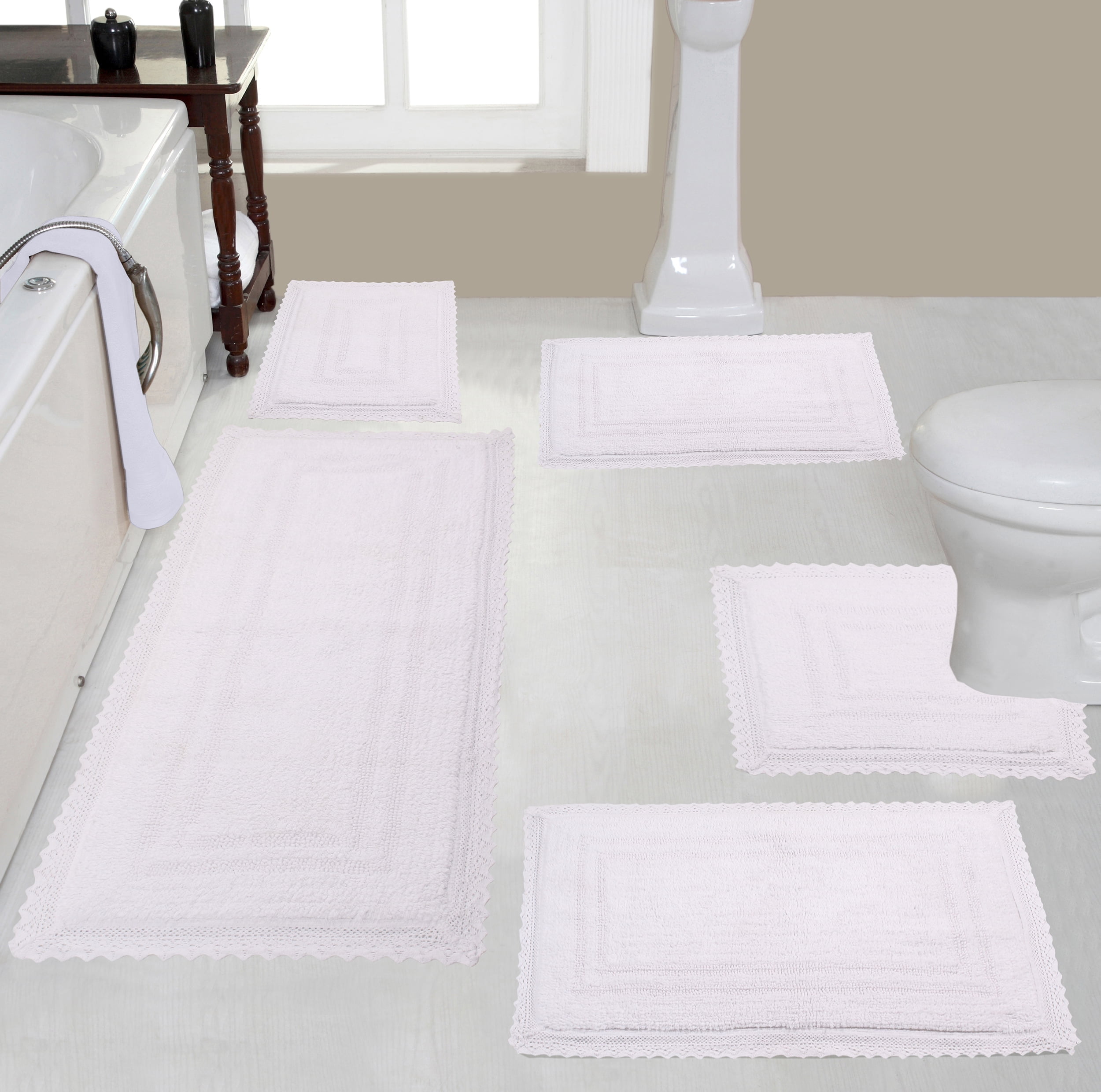 Home Weavers Opulent Bathmat 100% Cotton Reversible Bathroom Rug Set Machine Washable Bathroom ...
