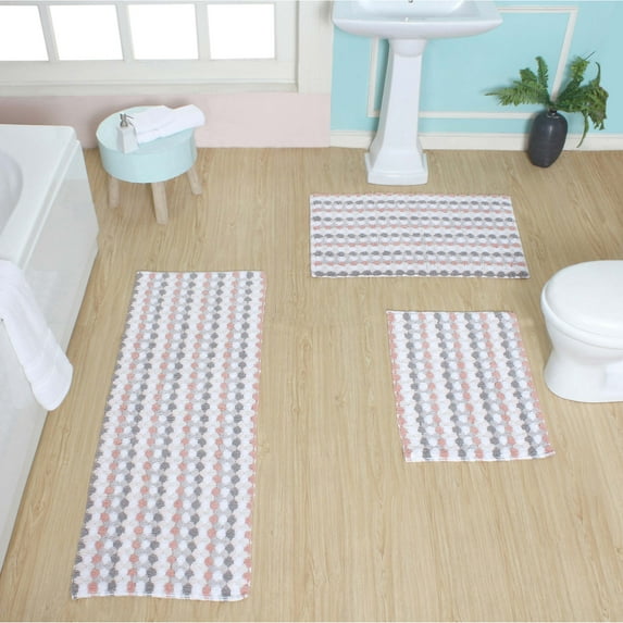 Home Weavers Orion Collection 100% Cotton Bathroom Rug, Non Slip Bath Mat Water Absorbent Soft Shaggy Mat Machine Washable, Thick Plush Rugs - 3PC Set with Runner, Coral