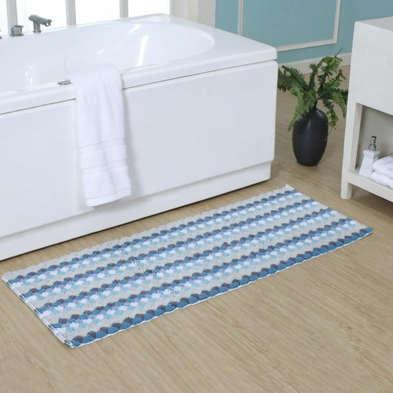 Home Weavers Orion Collection 100% Cotton Bathroom Rug, Non Slip Bath Mat Water Absorbent Soft Shaggy Mat Machine Washable, Thick Plush Rugs for Shower - 20"x54", Blue