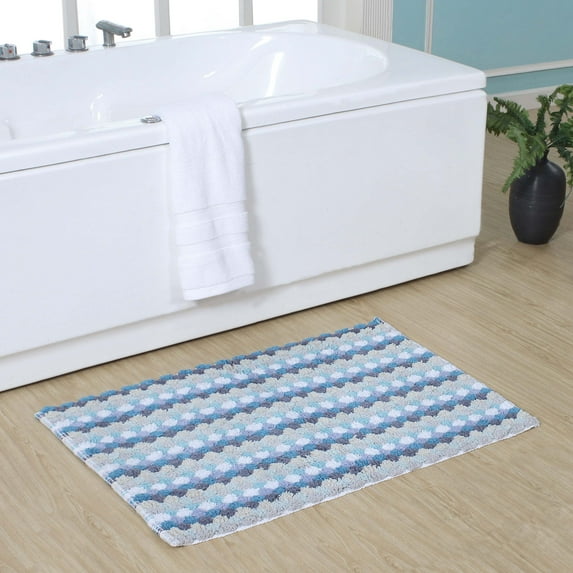 Home Weavers Orion Collection 100% Cotton Bathroom Rug, Non Slip Bath Mat Water Absorbent Soft Shaggy Mat Machine Washable, Thick Plush Rugs for Shower - 24"x36", Blue