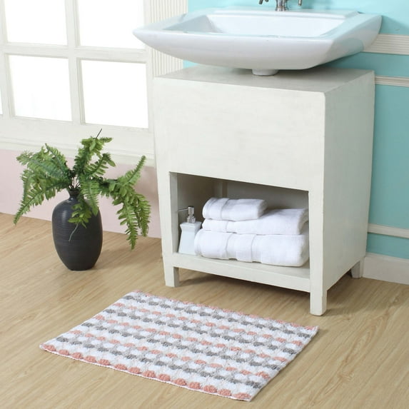 Home Weavers Orion Collection 100% Cotton Bathroom Rug, Non Slip Bath Mat Water Absorbent Soft Shaggy Mat Machine Washable, Thick Plush Rugs for Shower - 17"X24", Coral