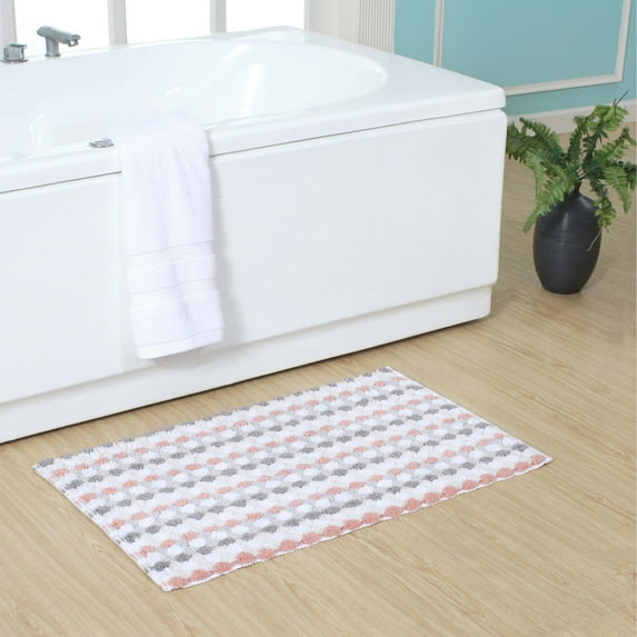 Home Weavers Orion Collection 100% Cotton Bathroom Rug, Non Slip Bath Mat Water Absorbent Soft Shaggy Mat Machine Washable, Thick Plush Rugs for Shower - 20"x32", Coral