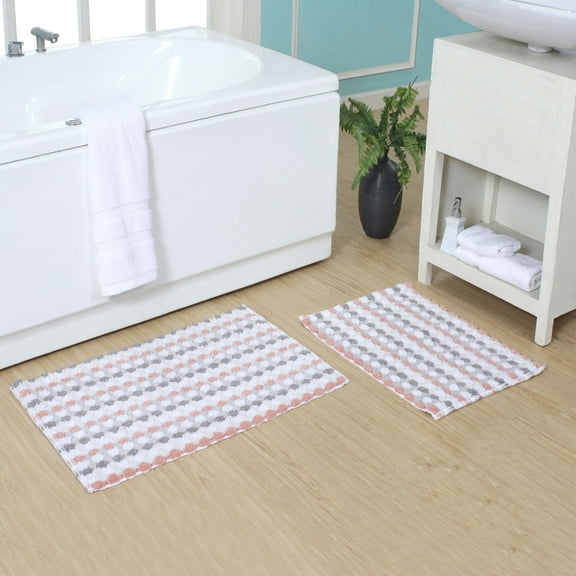 Home Weavers Orion Collection 100% Cotton Bathroom Rug, Non Slip Bath Mat Water Absorbent Soft Shaggy Mat Machine Washable, Thick Plush Rugs - 2Pcs Set, Coral