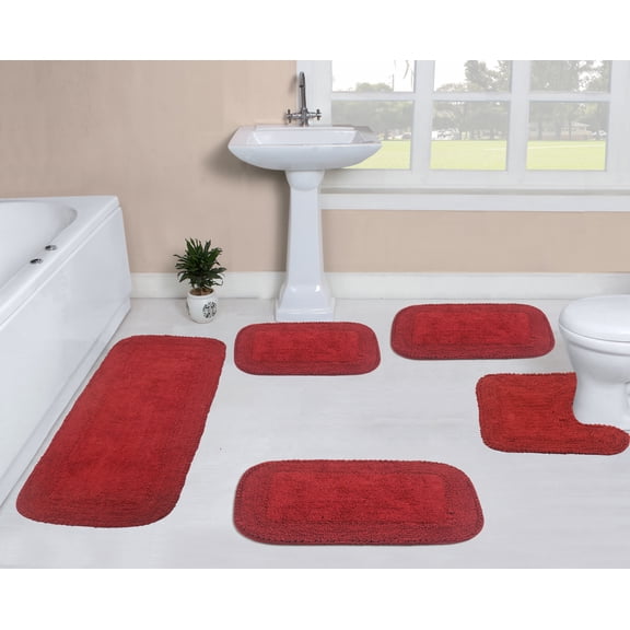 Home Weavers Radiant Collection 100% Cotton Non-Slip Bathroom Rug Set Machine Washable Bathroom Rug-17"x24", Bath Rug- 21"x34", Bathroom Rug- 24"x40", Red Color 3 Piece Bath Rug set