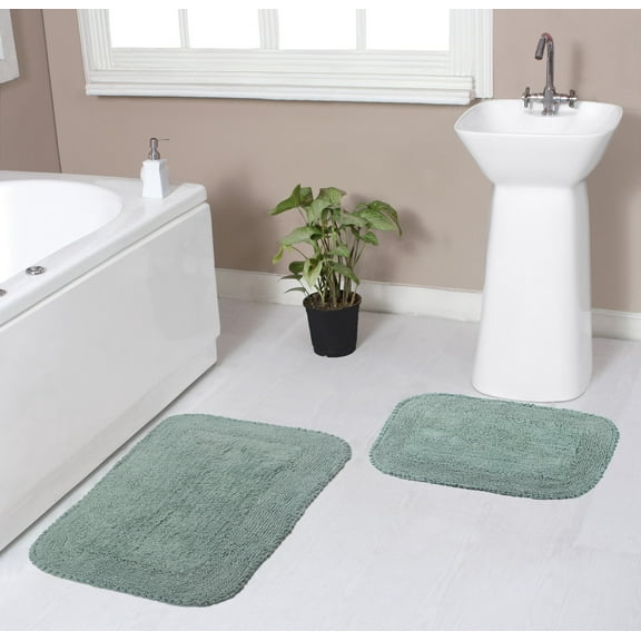 Home Weavers Radiant Collection 100% Cotton Non-Slip Bathroom Rug Set Machine Washable Bathroom Rug-17"x24", Bath Rug- 21"x34", Blue Color 2 Piece Bath Rug set