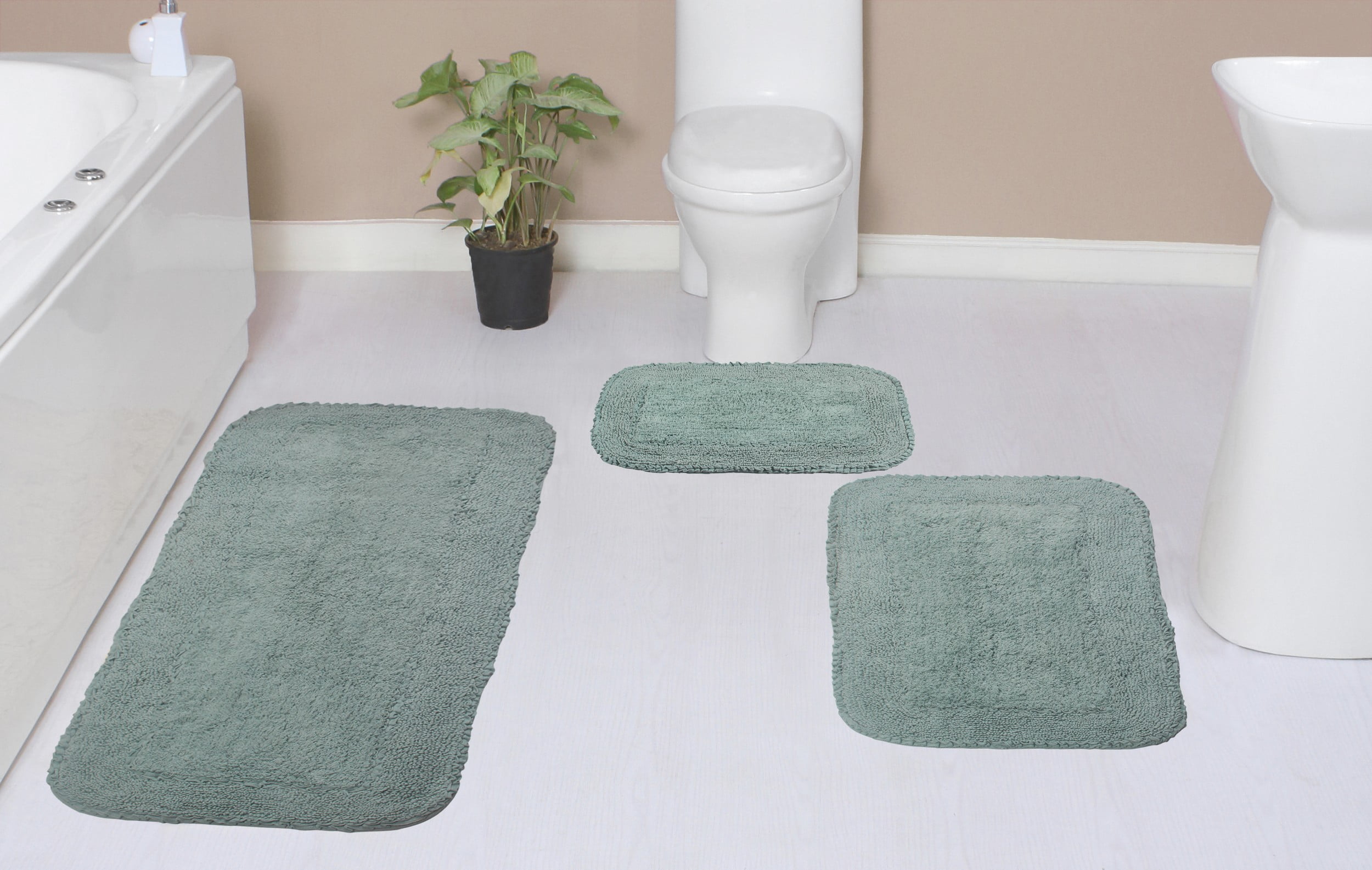Wranger Bath Rug Home Weavers Radiant Collection 100% Cotton Non-Slip Bathroom Rug Set ...