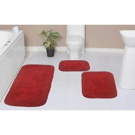 Home Weavers Radiant Collection 100% Cotton Non-Slip Bathroom Rug Set Machine Washable Bathroom Rug-17"x24", Bath Rug- 21"x34", Runner- 21"x54", Red Color 3 Piece Bath Rug set