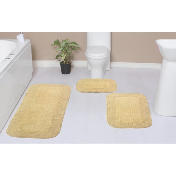 Home Weavers Radiant Collection 100% Cotton Non-Slip Bathroom Rug Set Machine Washable Bathroom Rug-17"x24", Bath Rug- 21"x34", Runner- 21"x54", Yellow Color 3 Piece Bath Rug set