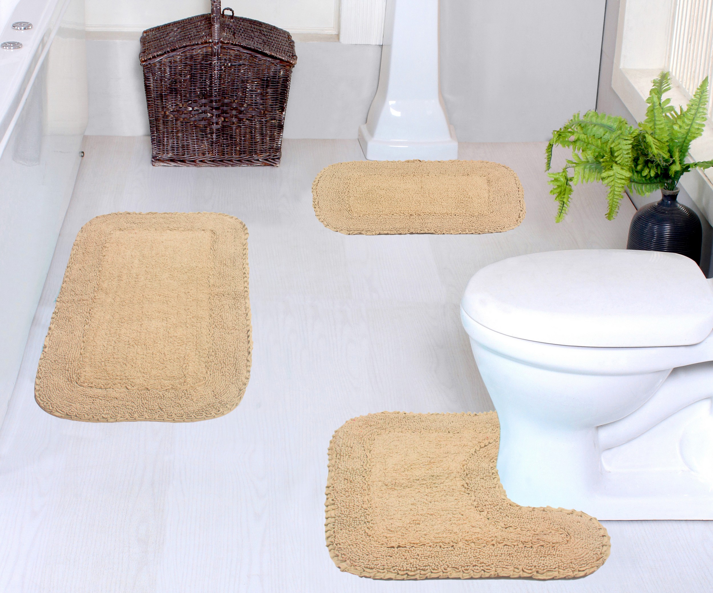 Home Weavers Radiant Collection 100% Cotton Non-Slip Bathroom Rug Set ...