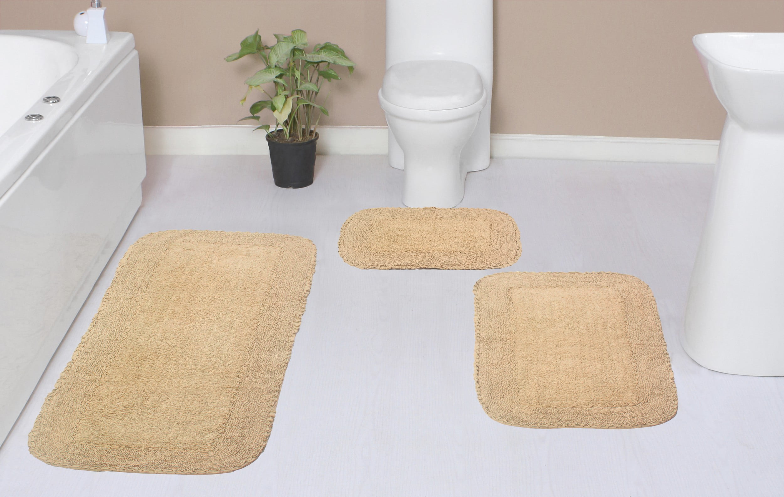 Home Weavers Radiant Collection 100% Cotton Non-Slip Bathroom Rug Set ...
