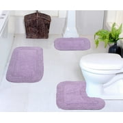 Home Weavers Radiant Collection 100% Cotton Non-Slip Bathroom Rug Set Machine Washable Bathroom Rug-17"x24", Bath Rug- 21"x34", U Shaped Contour- 20"x20", Purple Color 3 Piece Bath Carpet set