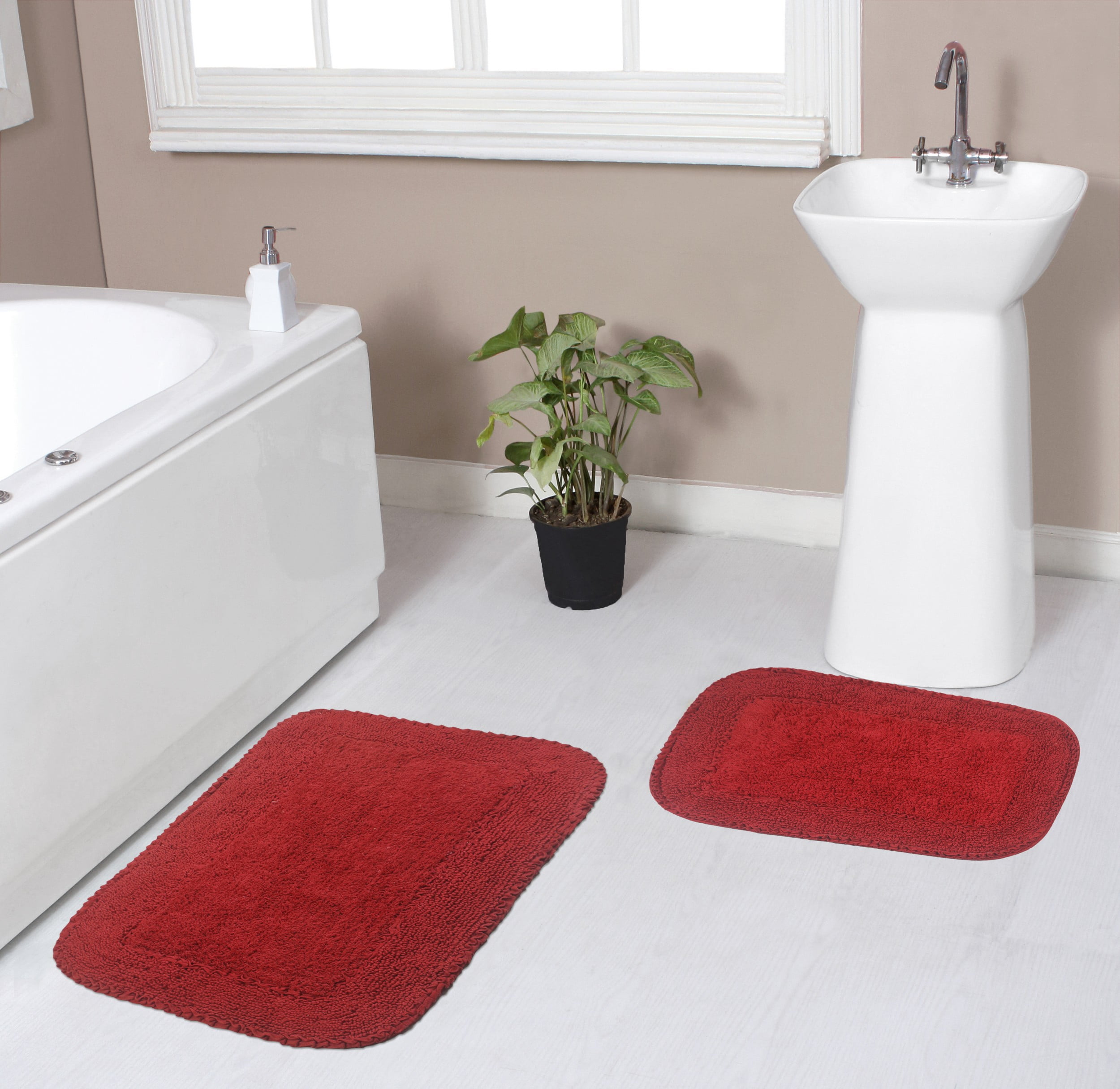 Home Weavers Inc Radiant Collection Red Cotton 3 Piece Bath Rug Set