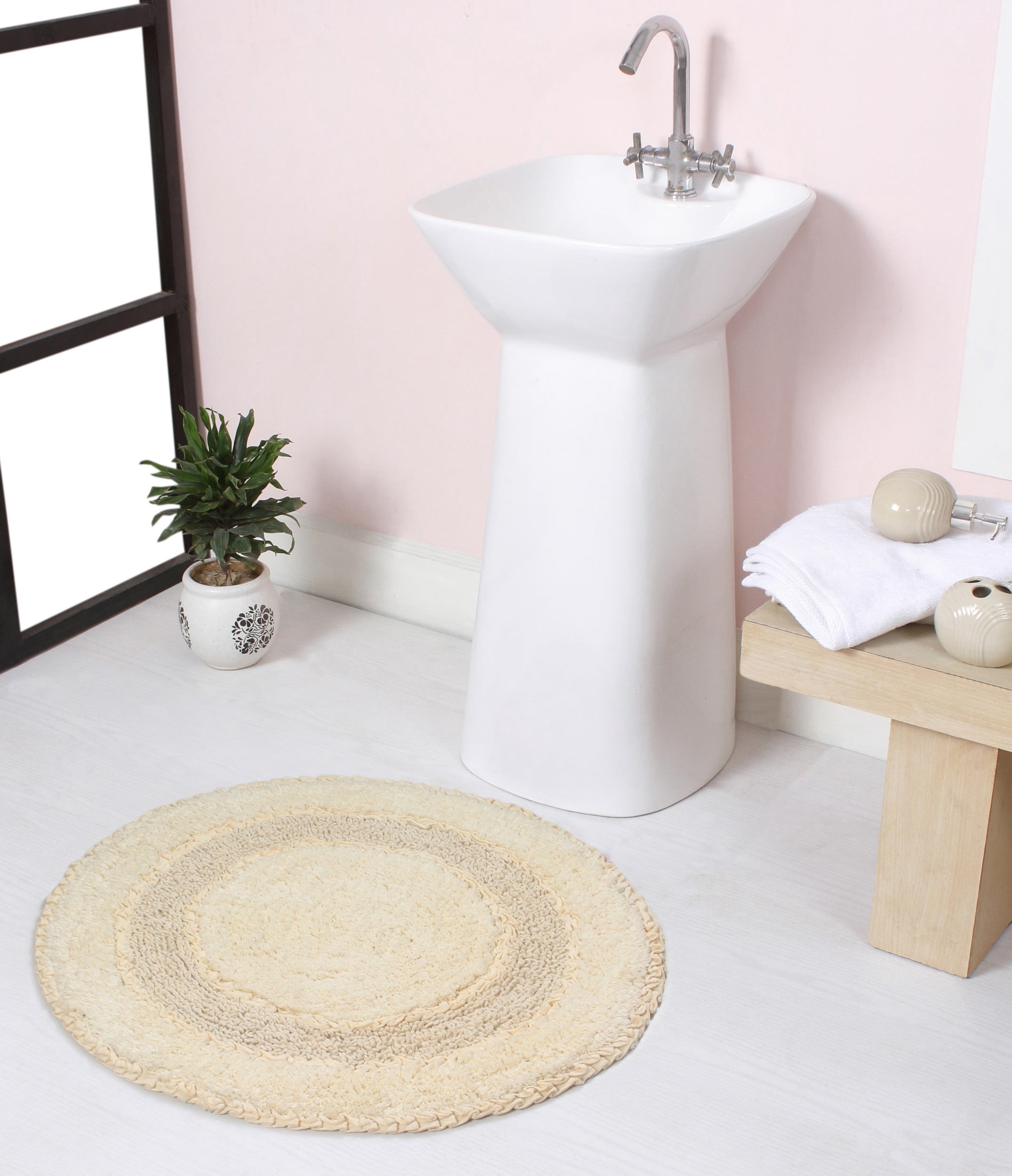 Home Weavers Radiant Collection Bathroom Rug 100% Cotton Tufted Round Shape Bathroom Rug, Soft & Absorbent Bath Rugs, Non-Slip Bath Rug, Machine Wash Dry Bath Mats - 22" Round, Ivory