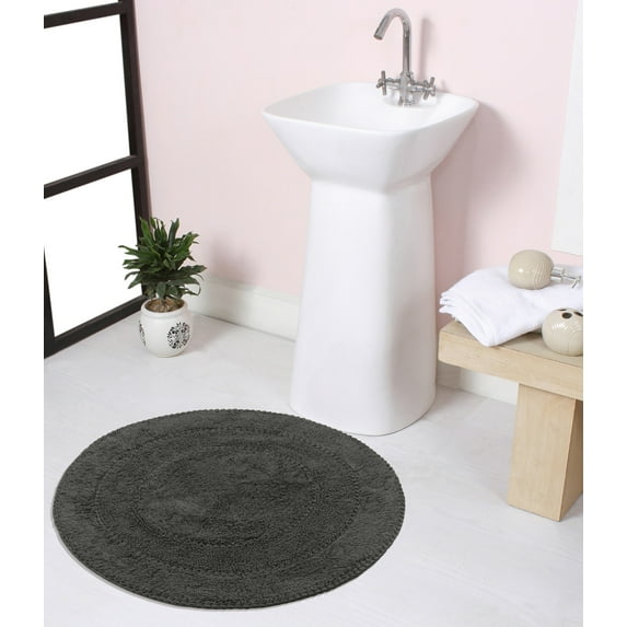 Home Weavers Radiant Collection Bathroom Rug 100% Cotton Tufted Round Shape Bathroom Rug, Soft & Absorbent Bath Rugs, Non-Slip Bath Rug, Machine Wash Dry Bath Mats - 30" Round, Gray