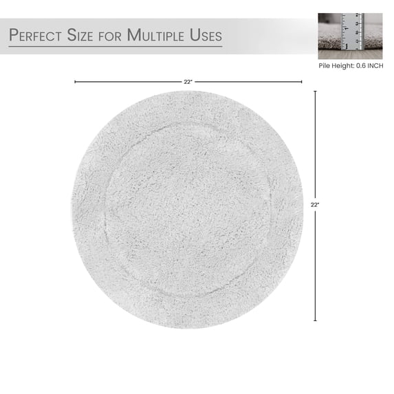 HOME WEAVERS Waterford Collection Cotton Round Bath Rug, 22" Round, Light Gray