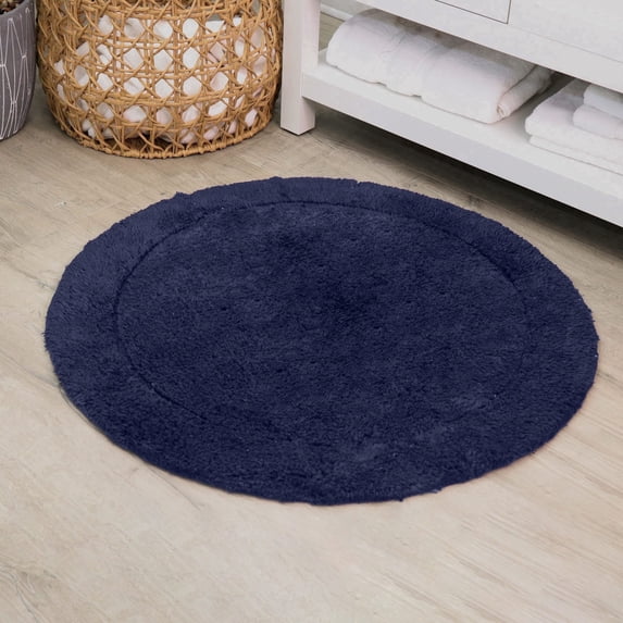 HOME WEAVERS Waterford Collection Cotton Round Bath Rug, 22" Round, Navy