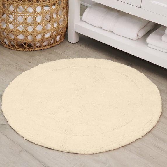 HOME WEAVERS Waterford Collection Cotton Round Bath Rug, 30" Round, Ivory