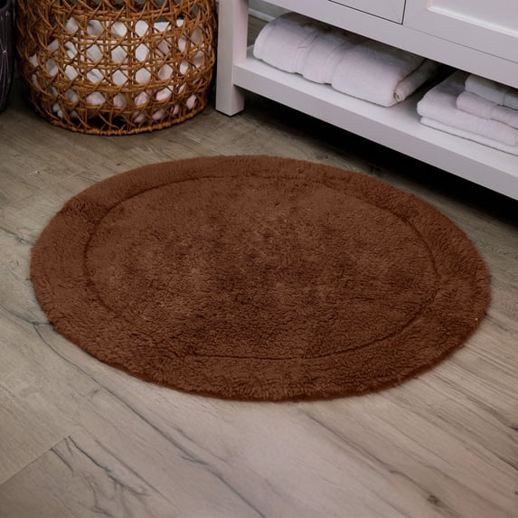 HOME WEAVERS Waterford Collection Cotton Round Bath Rug, 22" Round, Chocolate