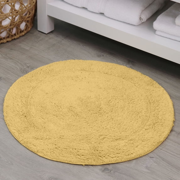 HOME WEAVERS Waterford Collection Cotton Round Bath Rug, 30" Round, Yellow