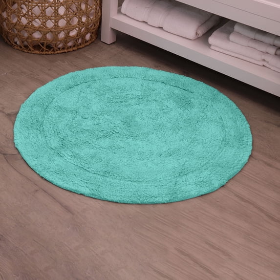HOME WEAVERS Waterford Collection Cotton Round Bath Rug, 22" Round, Turquoise